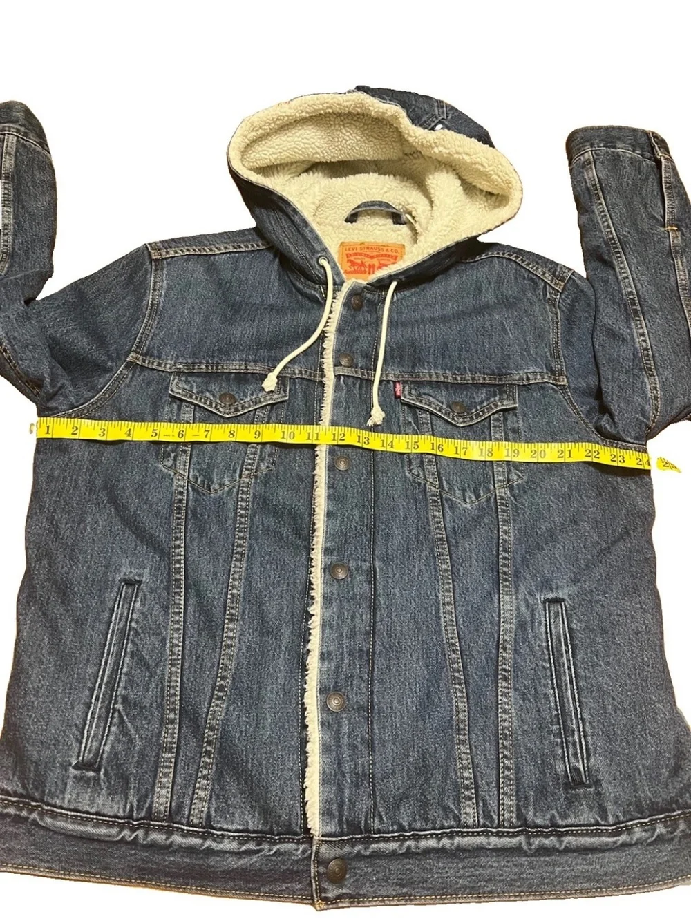 Levi's Sherpa Hooded Denim Jacket Mens Blue Large Trucker 85244-0000 EUC